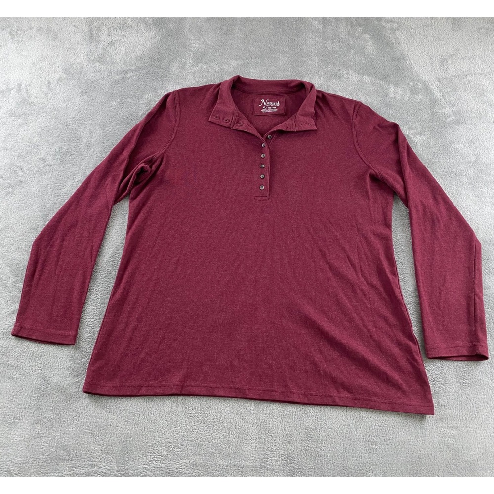Natural Reflections Womens XL Burgundy Ribbed Knit Long Sleeve Henley Top Collar